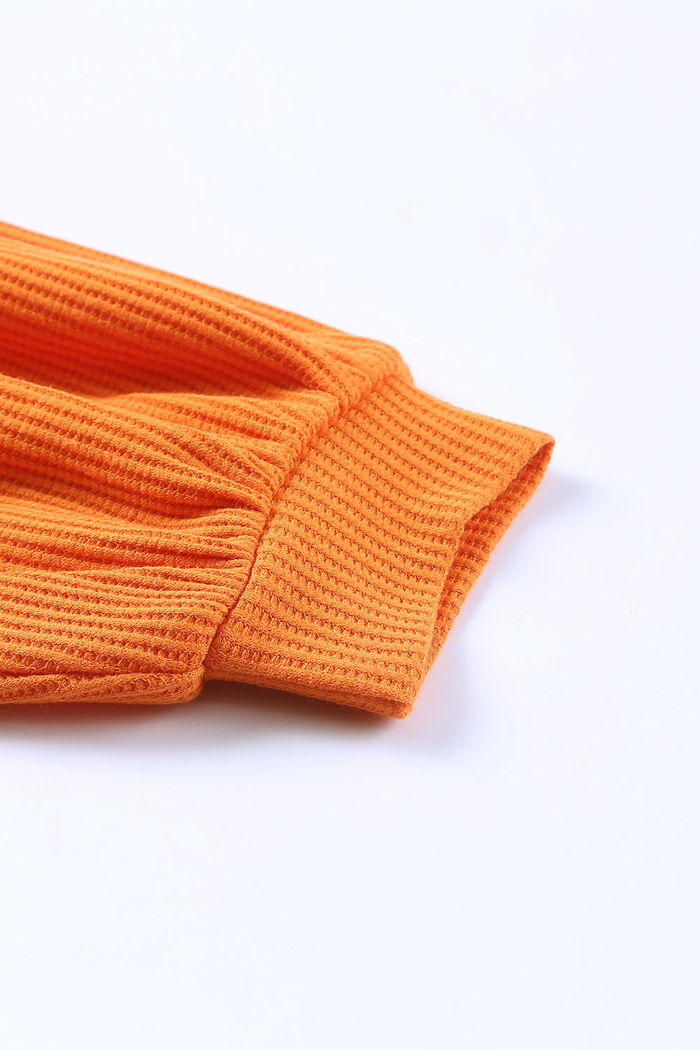 Orange Buttoned V Neck Drop Shoulder Waffle Knit Top